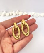 Argollas Doble Óvalo Brillante Enchapado en Oro 18K - Imagen 4