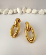 Argollas Doble Óvalo Brillante Enchapado en Oro 18K - Imagen 2