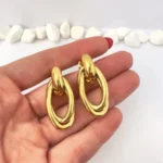 Argollas Doble Óvalo Brillante Enchapado en Oro 18K - Imagen 4