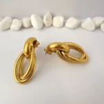 Argollas Doble Óvalo Brillante Enchapado en Oro 18K - Imagen 3