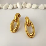 Argollas Doble Óvalo Brillante Enchapado en Oro 18K - Imagen 2